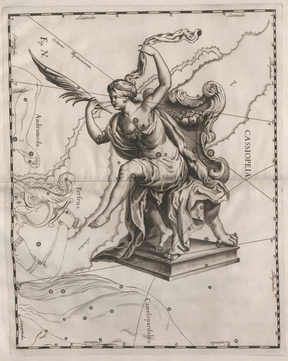 Кассиопея из звёздного атласа Яна Гевелия «Uranographia», 1687 г.