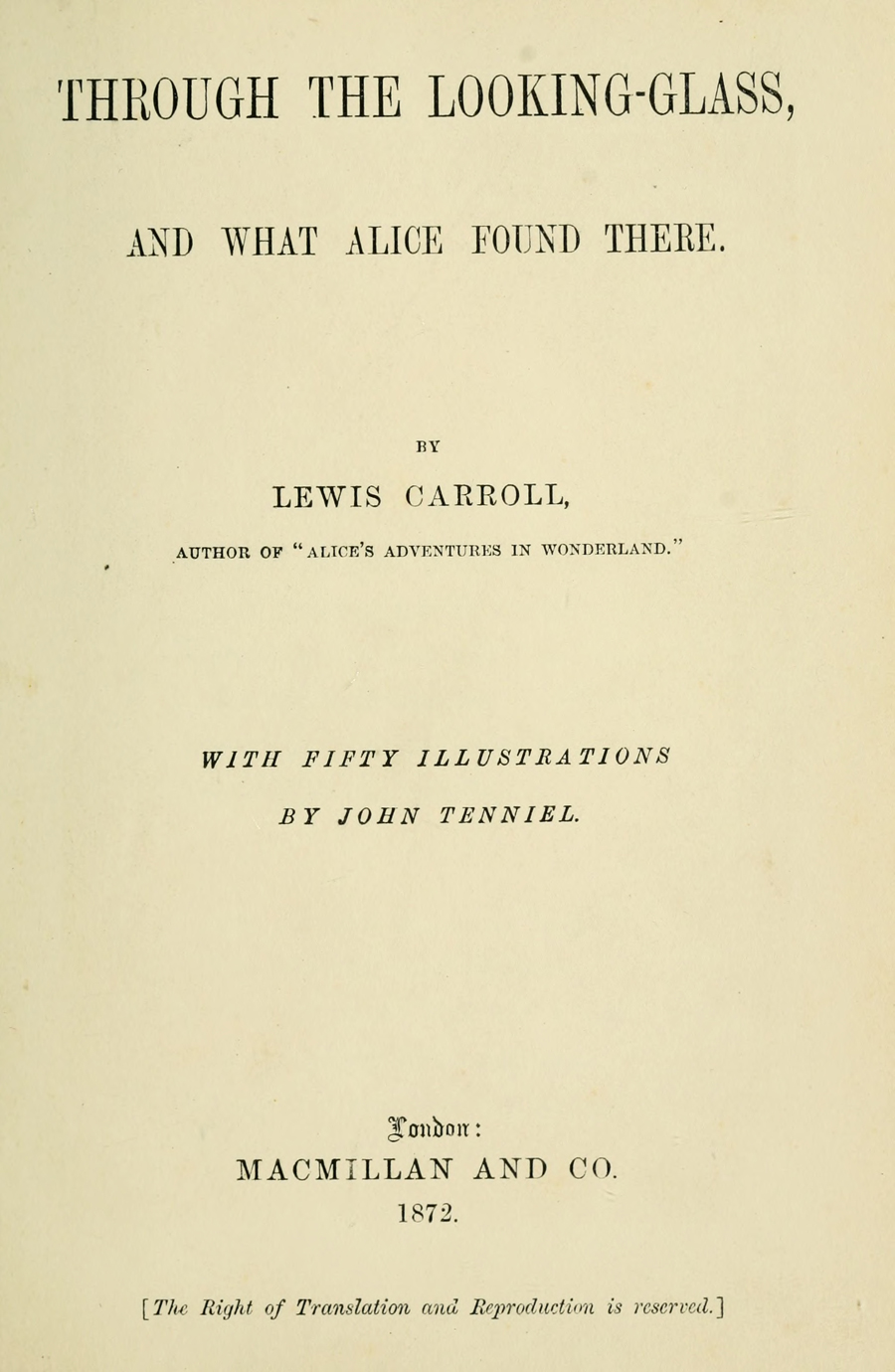 Первое издание «Алисы в Зазеркалье».